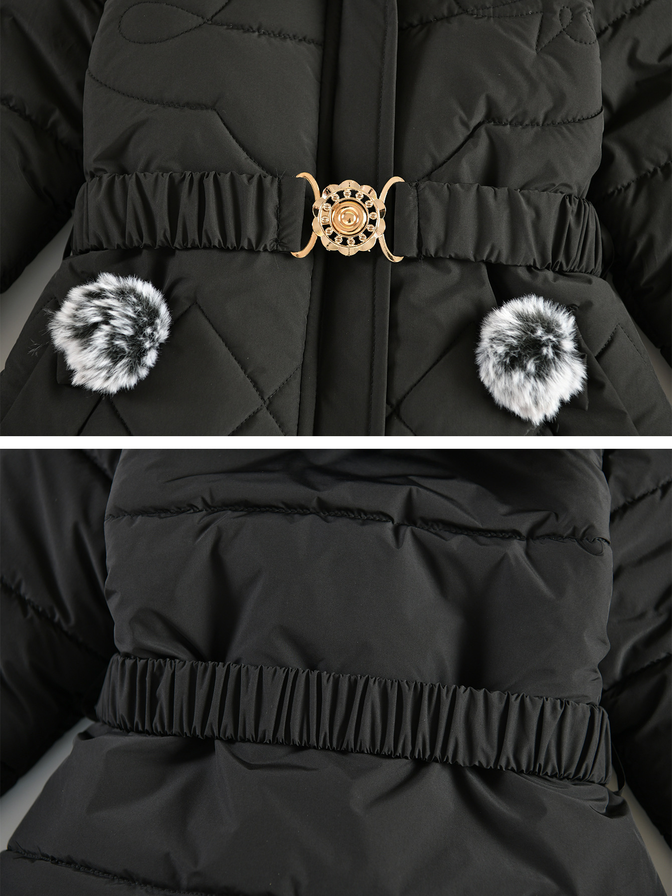 Winter Korean Style Girls' Mid Length Cotton Padded Jacket Western Style Heart Shaped Rhombus Pattern Cotton Padded Jacket With Fur Collar_voghion.com