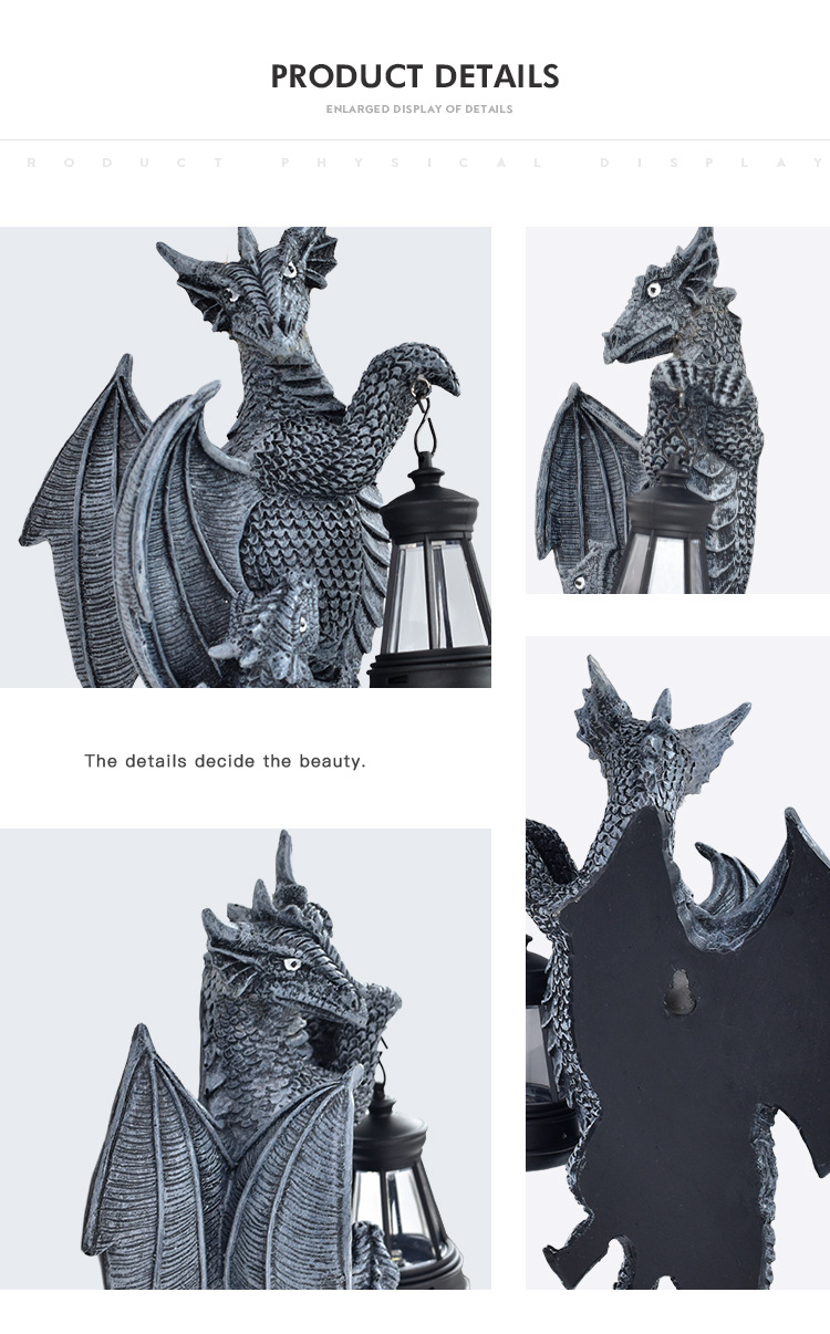 Solar Powered Dragon Wall Light Garden Sculpture Decorative Lamp_voghion.com