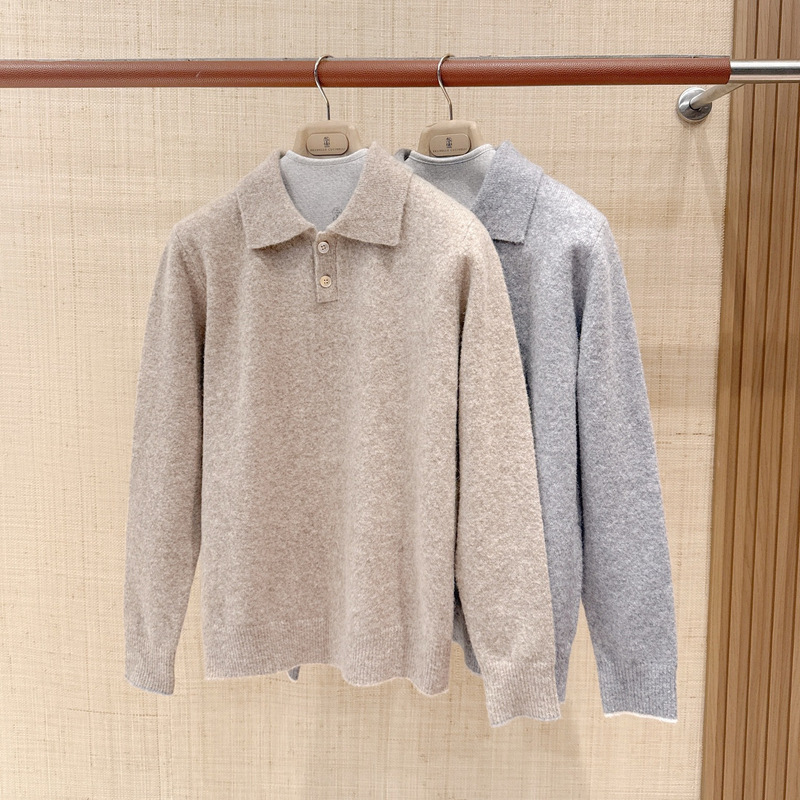 BCbc alpaca blend polo shirt, old money style business casual men's pullover long-sleeve sweater for autumn and winter