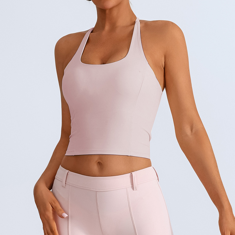 Chaleco deportivo de fitness de comercio exterior europeo y americano transfronterizo para mujer con almohadilla para el pecho, hermosa espalda envuelta en el pecho, entrenamiento de yoga a prueba de golpes, top de cintura alta