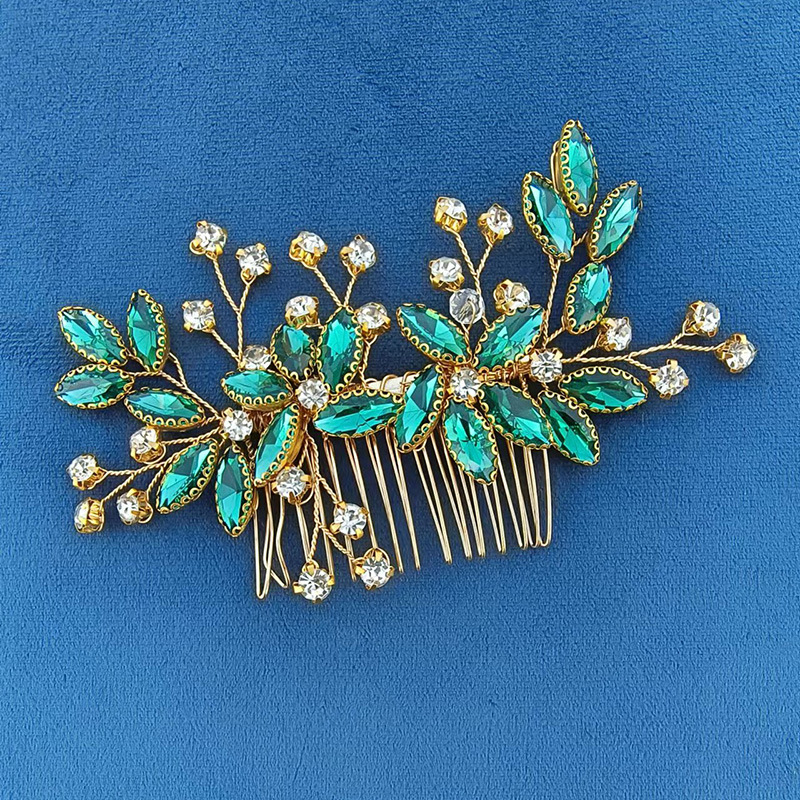 秋季新款插梳手工編織綠色馬眼發梳古風漢服髮飾復古盤發插梳批發