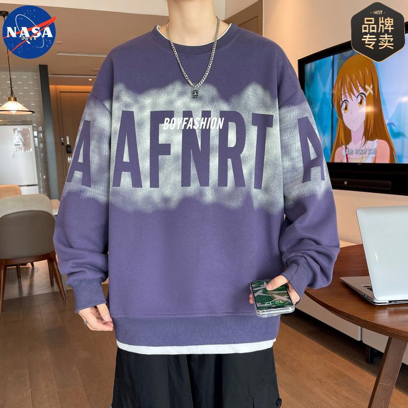 NASA品牌卫衣男春秋季新款长袖学生青少年印花圆领潮牌打底上衣服