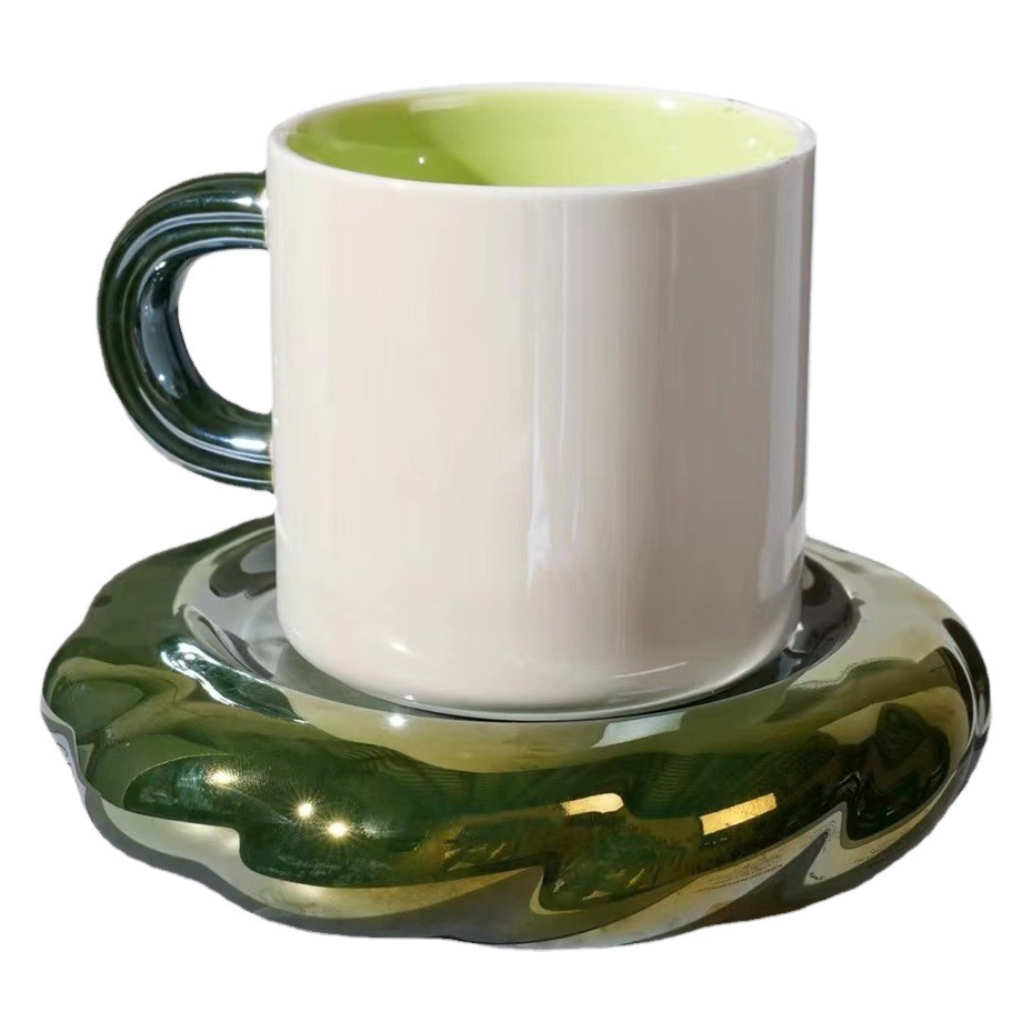 Estilo nórdico simple perla esmalte Taza de cerámica plato combinación taza de café con mano regalo taza de la personalidad taza de té
