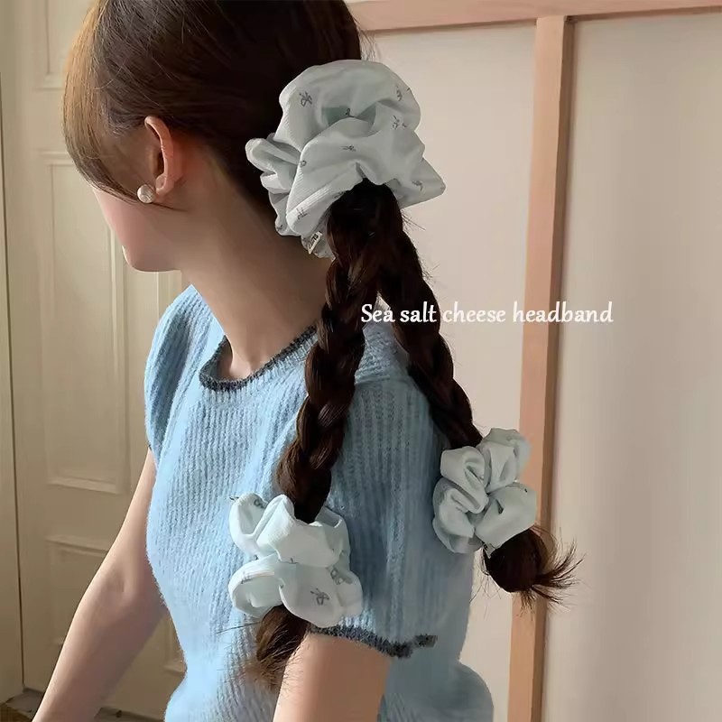 Azul de sal marina crema ~ mecha de cabello de cabello de cabello de arco de cabello de niña de colón de barriga de cabello de gran tamaño adornos de pelo