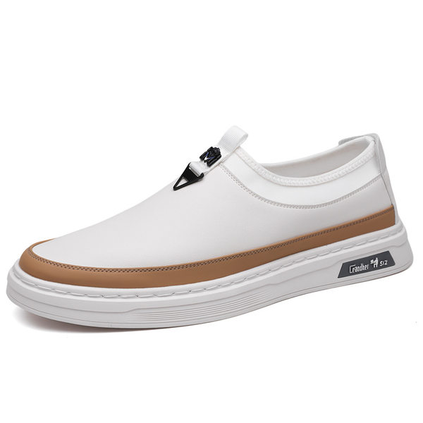 Giày sneaker nam cổ thấp dáng giày ván, mũi tròn, dây buộc, mặt da mềm — GX367 màu trắng, GX367 màu đen