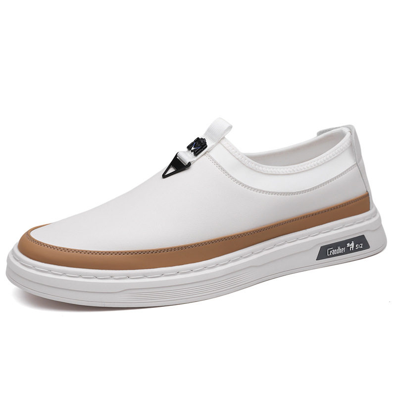 Giày sneaker nam cổ thấp dáng giày ván, mũi tròn, dây buộc, mặt da mềm — GX367 màu trắng, GX367 màu đen
