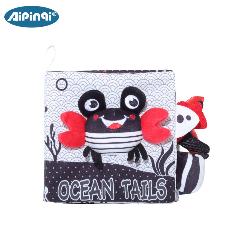 Aipinqi nuevo bebé visual cola blanco y negro libro de tela Bebé a prueba de lágrimas de educación temprana estereoscópica libro cognitivo Juguetes