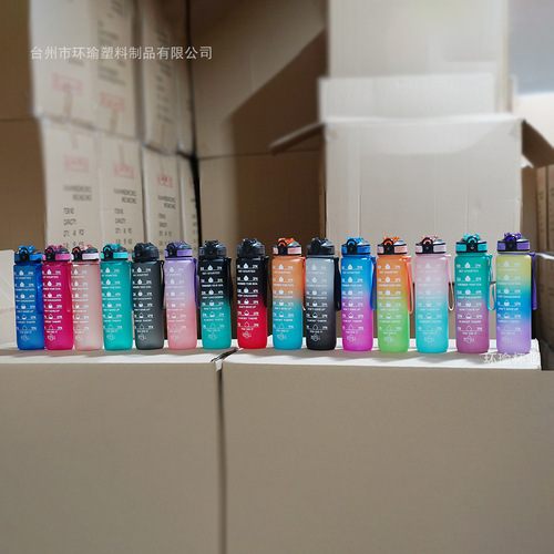 1000ML Space Cup Large Capacity Sports Water Bottle Plastic Cup with Handle Time Marking Straw Cup