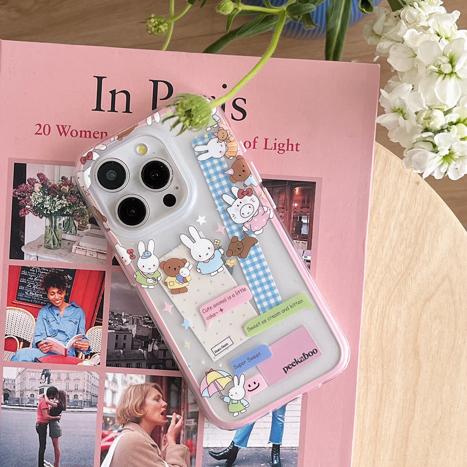 Dibujos animados lindo círculo conejo oso para Apple 16ProMax funda para teléfono móvil 15Pro niña 14/13 nuevo 15