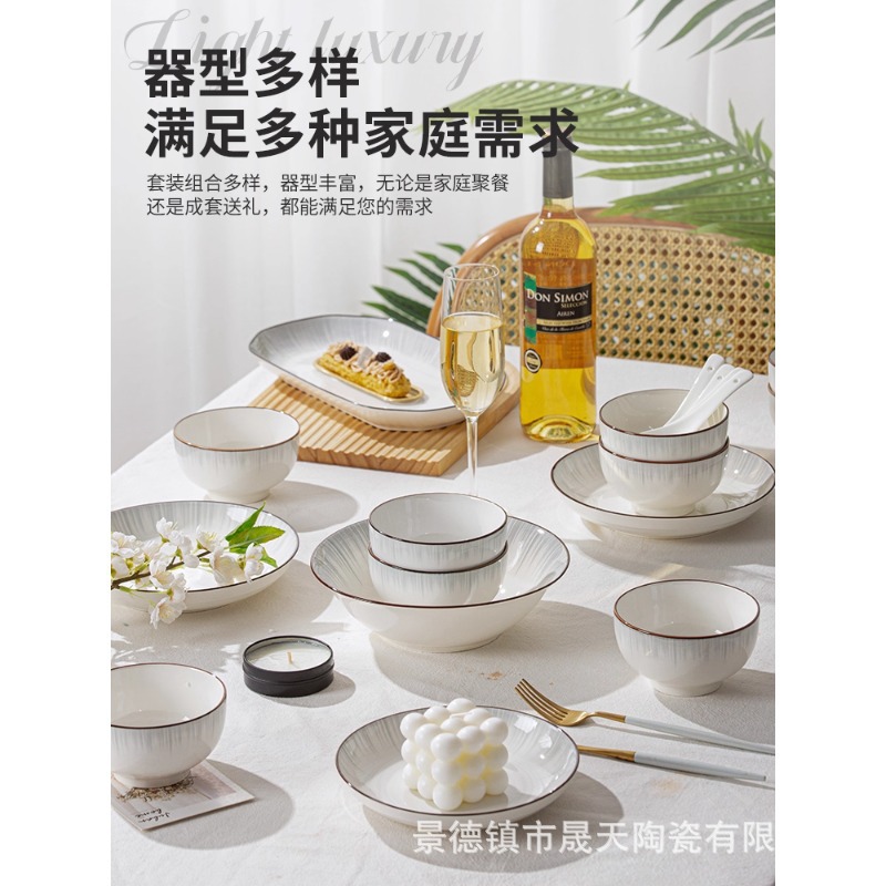Dish Set Household Underglaze Color Rice Bowl Household Simple Modern 2025 New Ceramic Dishes and Chopsticks Tableware Set