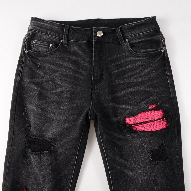 Herrenbekleidung Marke bunte elastische heiße Diamant zerrissene Jeans Männer High Street Slim Fit Röhrenjeans_voghion.com