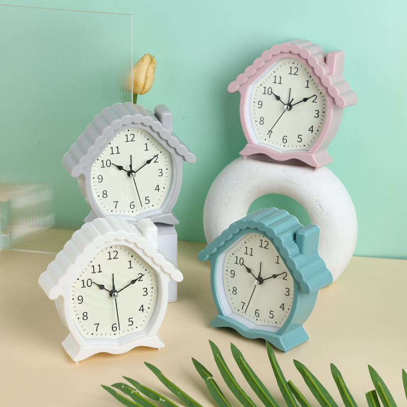 Reloj despertador con forma de casita en colores pastel - Para dormitorio infantil y mesita de noche - Ideal como regalo para estudiantes - Venta al por mayor