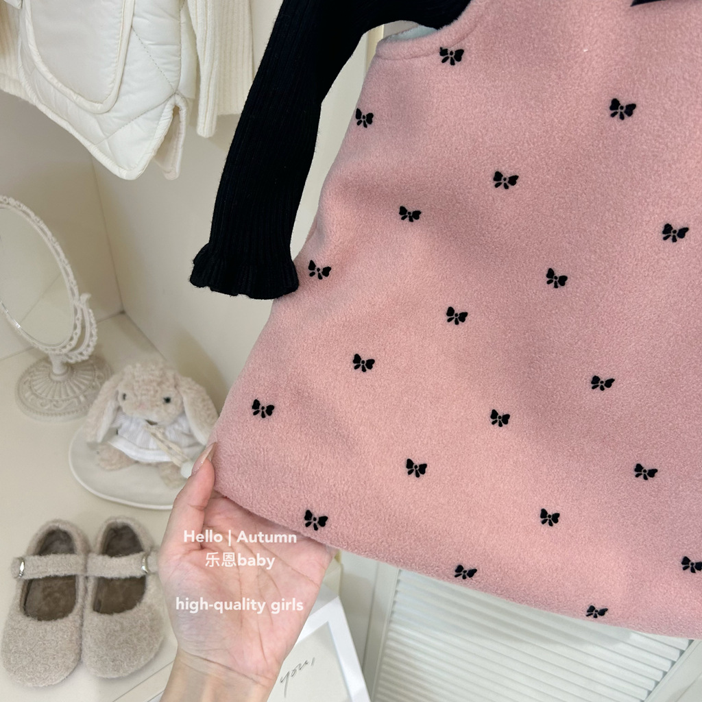 [Ropa para niños Le En] Ropa de año nuevo de invierno para niñas Falda de chaleco de terciopelo rosa occidental Vestido de moda Vestido de princesa