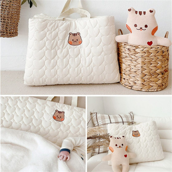 ins South Korea baby embroidered cotton double-sided mattress children's kindergarten nap portable folding mat storage