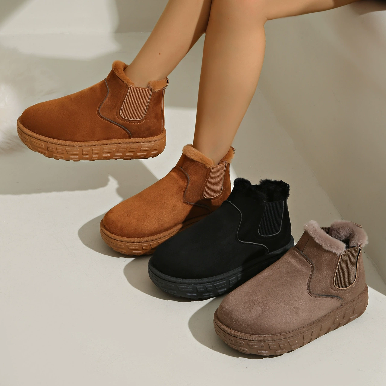 Женские зимние ботинки оптом, новинка 2025 года, осень-зима, теплые, однотонные, больших размеров, на резинке, на толстой подошве, короткие, хлопковые.
