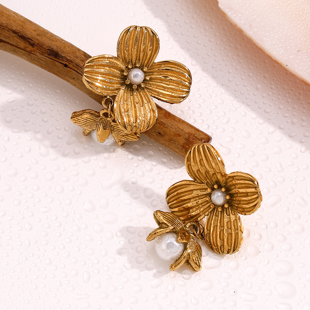 Flower Stainless Steel Pendant Earrings