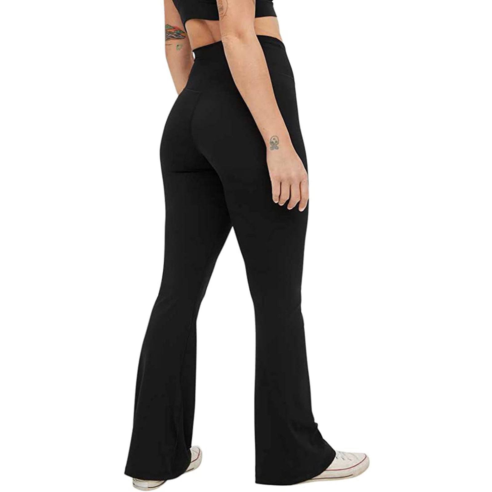 Ropa de mujer Nuevos pantalones de yoga acampanados deportivos casuales con cintura alta en forma de V para mujer XY840 color sólido_voghion.com
