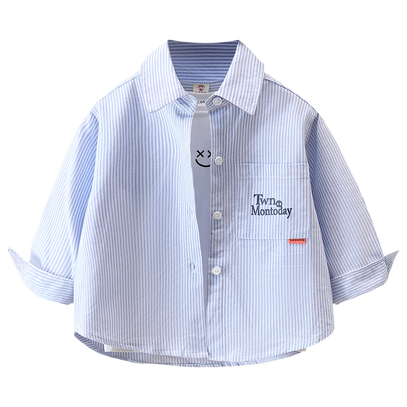 5870 camisa a rayas para niños 2025 nueva primavera y otoño ropa para niños camisa con estampado de letras para niños estilo otoño para bebés