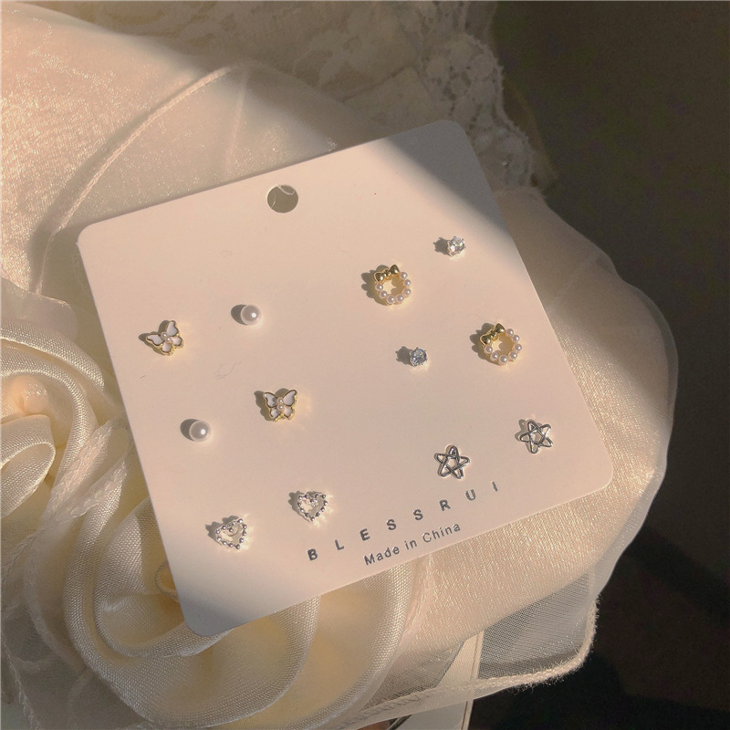 Women'S Gender Diamond Design 2022 Spring New Cute Star Bow Heart Pearl Earrings Set
