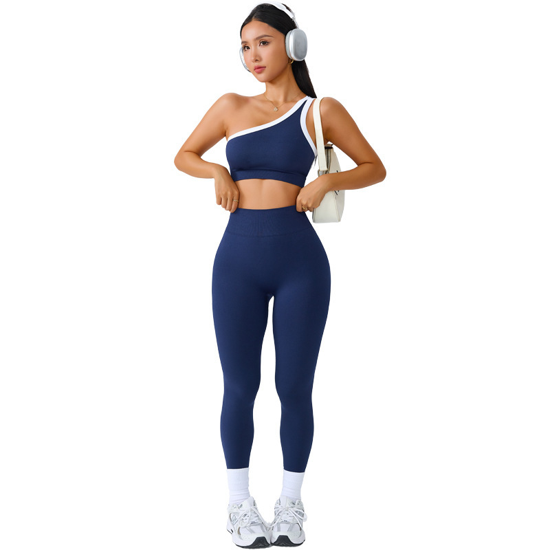Conjunto de yoga europeo transfronterizo deportivo un hombro espalda bra pilates fitness fitness outdoor tightness set
