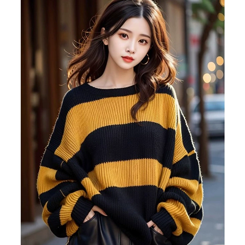 Свитер, осенняя knitted базовая теплая базовая комплектация, свободный крой, oversize