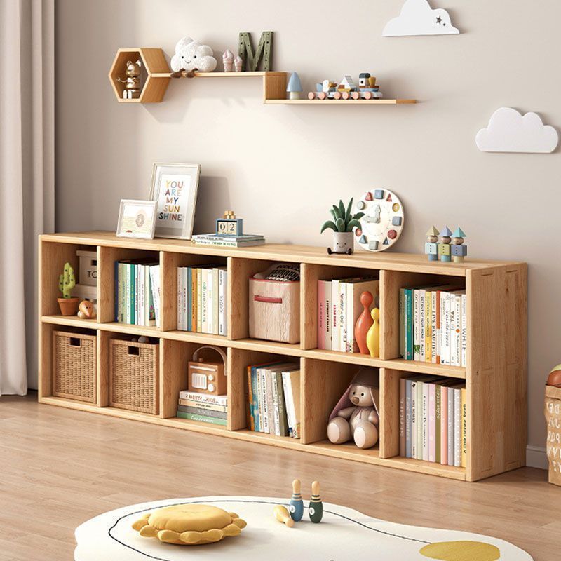 Solid Wood Bookshelf Floor-Standing Storage Rack Wall Combination Kindergarten Grid Cabinet Children's Bookshelf Living Room Storage Cabinet Bookcase