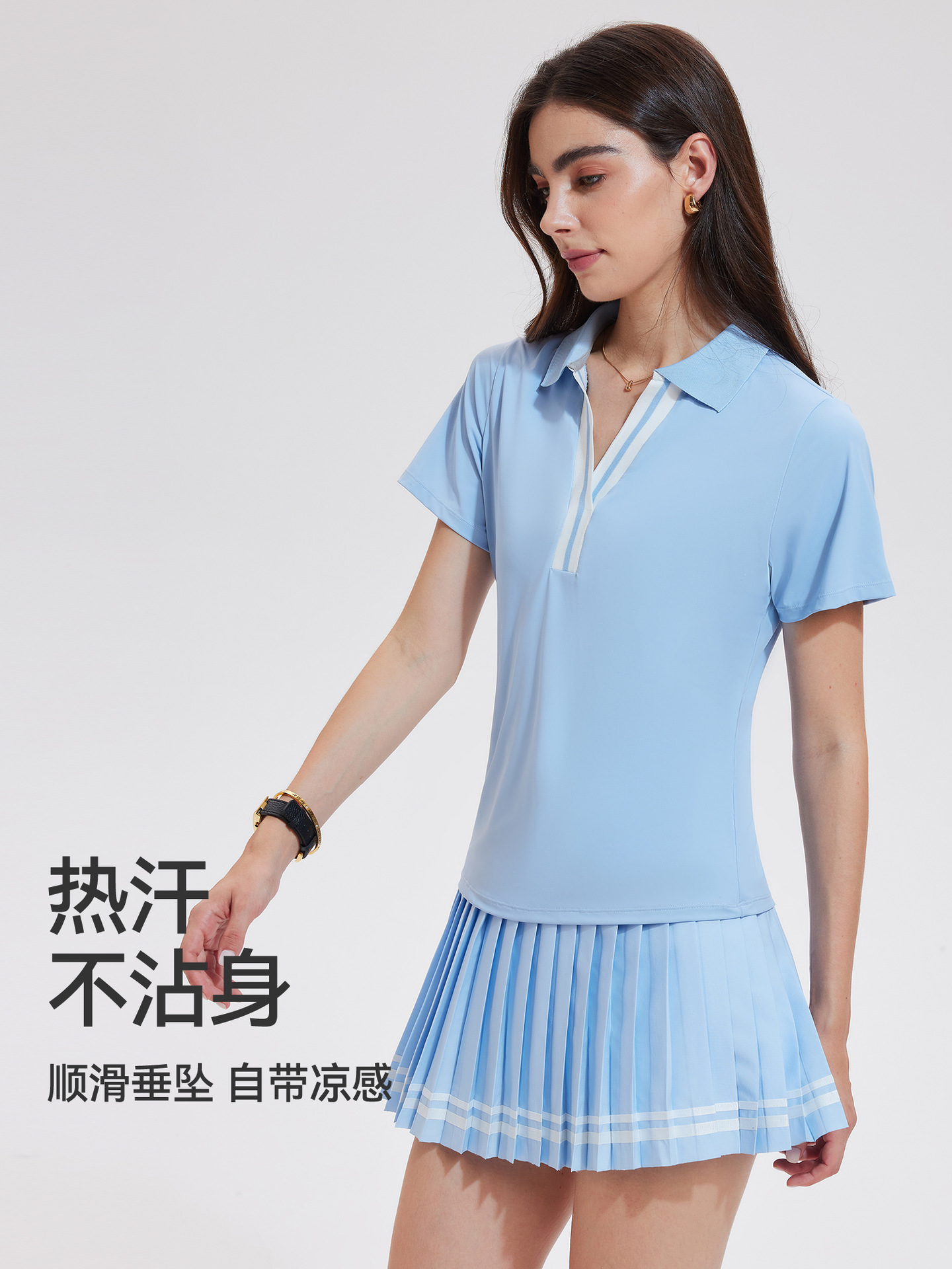 Caijue trajes de tenis transfronterizos trajes casuales de mujeres delgados mangas cortas polo bádminton fitness rápido seco conjunto deportivo