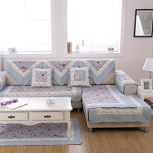 小额批发全棉绗缝印花沙发垫坐垫防滑布艺加厚田园四季通用沙发巾