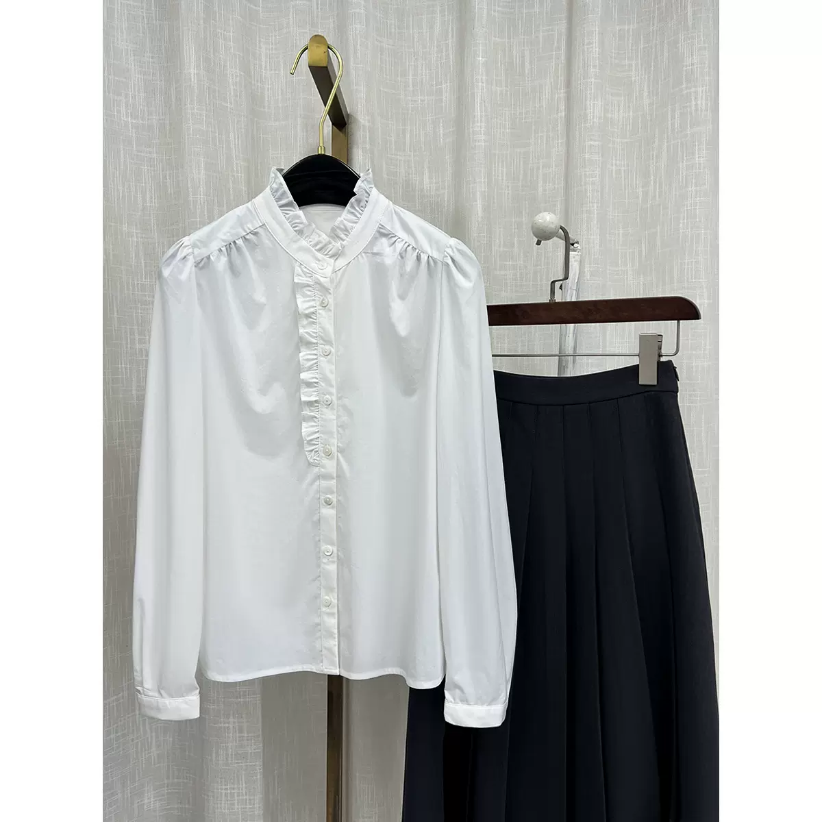 鑫阁白色法式长袖衬衫女秋季新款边气质减龄百搭立领上衣女