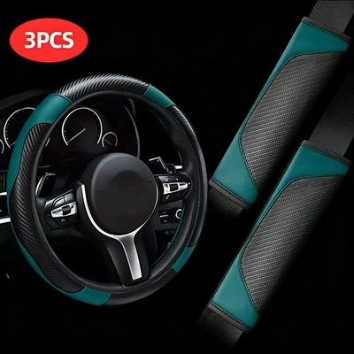 Steering wheel cover | cross-border car steering wheel cover wholesale - lake-green-three-piece-set-38cm