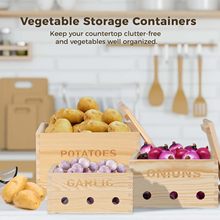 木制洋葱土豆蔬菜收纳盒可堆叠整理盒带透气孔木制大蒜收纳容器