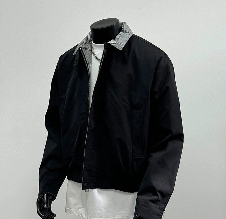 Color Blocking Plaid Lapel Jacket Men's Workwear Minimalist Loose Casual Jacket_voghion.com