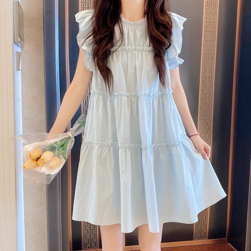 Elegant and Girly Round Neck Summer Dress with Flying Sleeves, Sweet New Style, Loose Pink Slimming Dress Elegant and Girly Round Neck Summer Dress with Flying Sleeves, Sweet New Style, Loose Pink Slimming Dress
