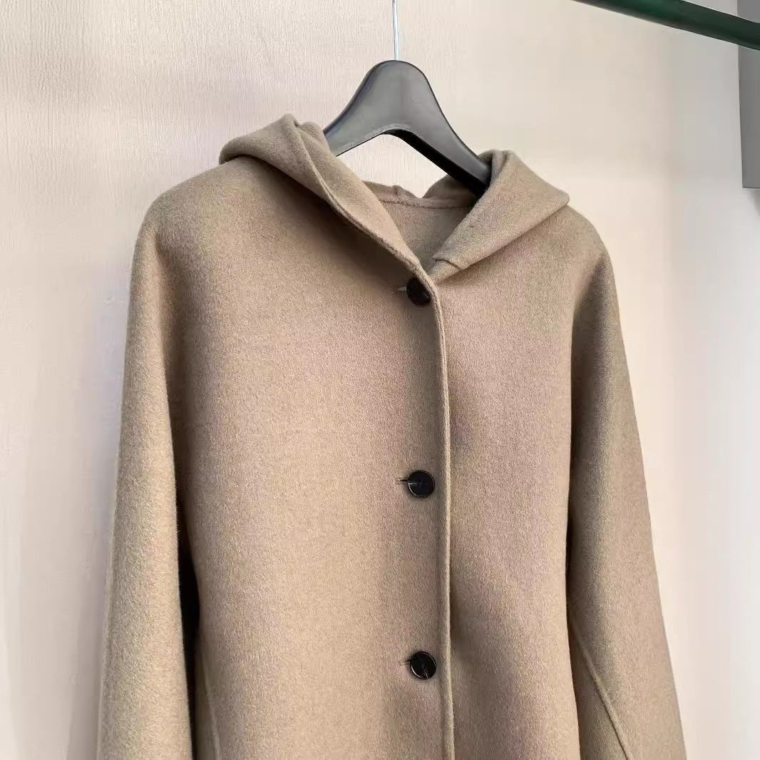 Demi-season short double-sided cashmere woolen woolen coat with hood