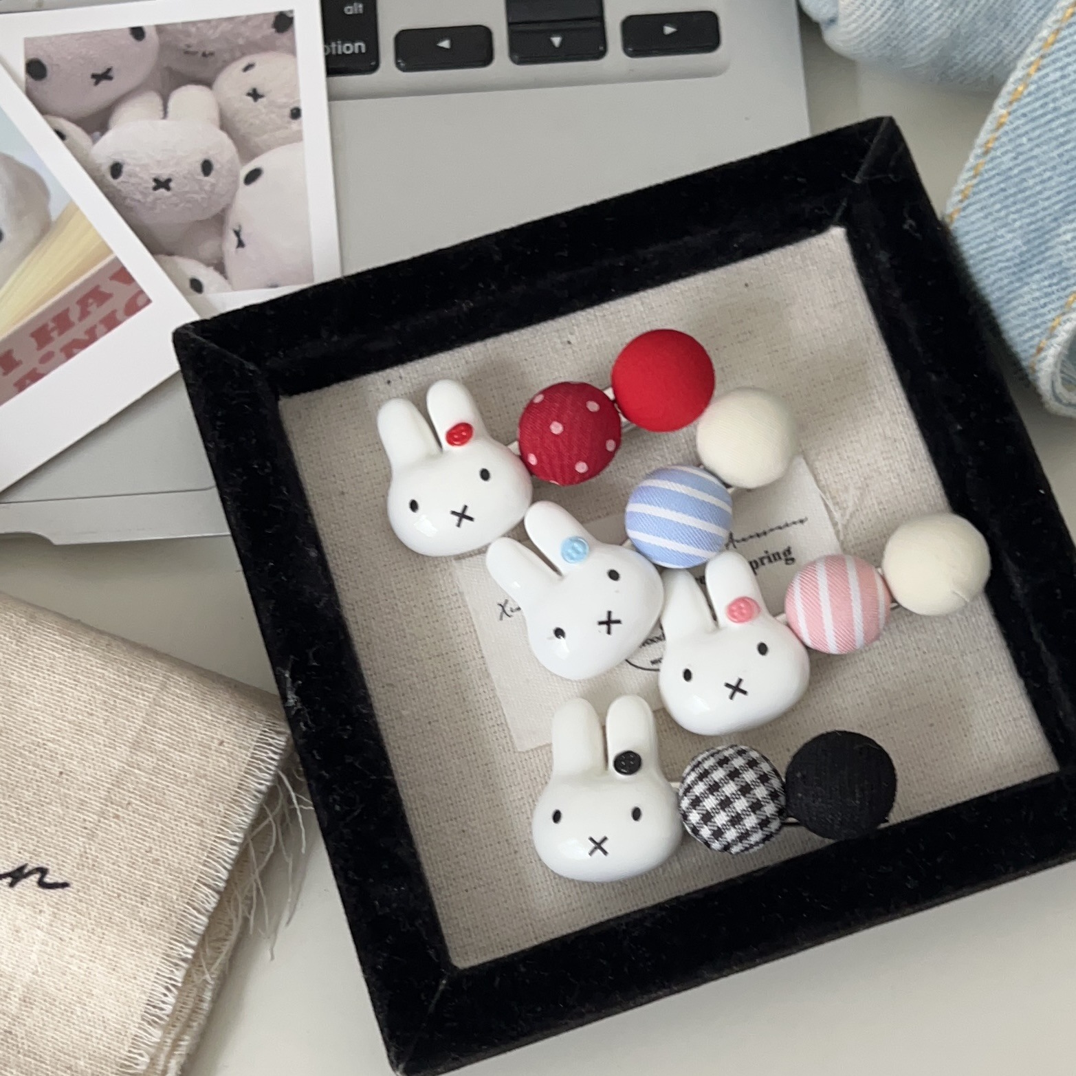 Miffy Rabbit Button Duckbill Clip Cute Cream Contrast Color Bunny Hair Clip Girly Soft Cute Bangs Side Clip Hair Accessory