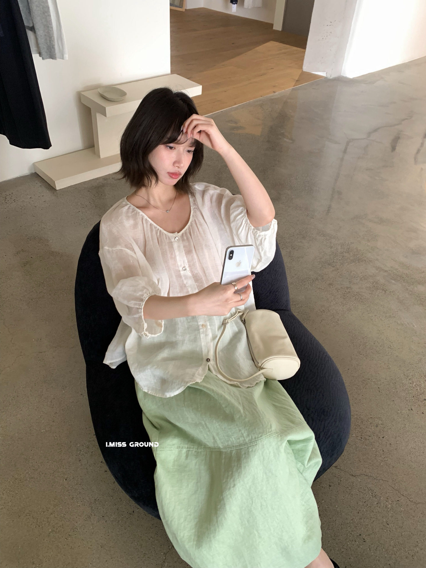 Áo sơ mi nữ linen tay lỡ phong cách Pháp i miss 2026 — xanh đậm, màu trắng, Bột cam, Vàng nhạtcolor chi tiết 10