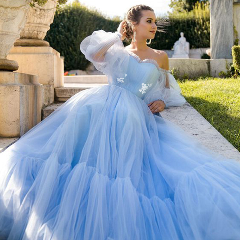 2025 nuevo estilo ropa de mujer de comercio exterior europea y americana vestido de novia largo de malla de un hombro vestido de swing grande nuevo estilo