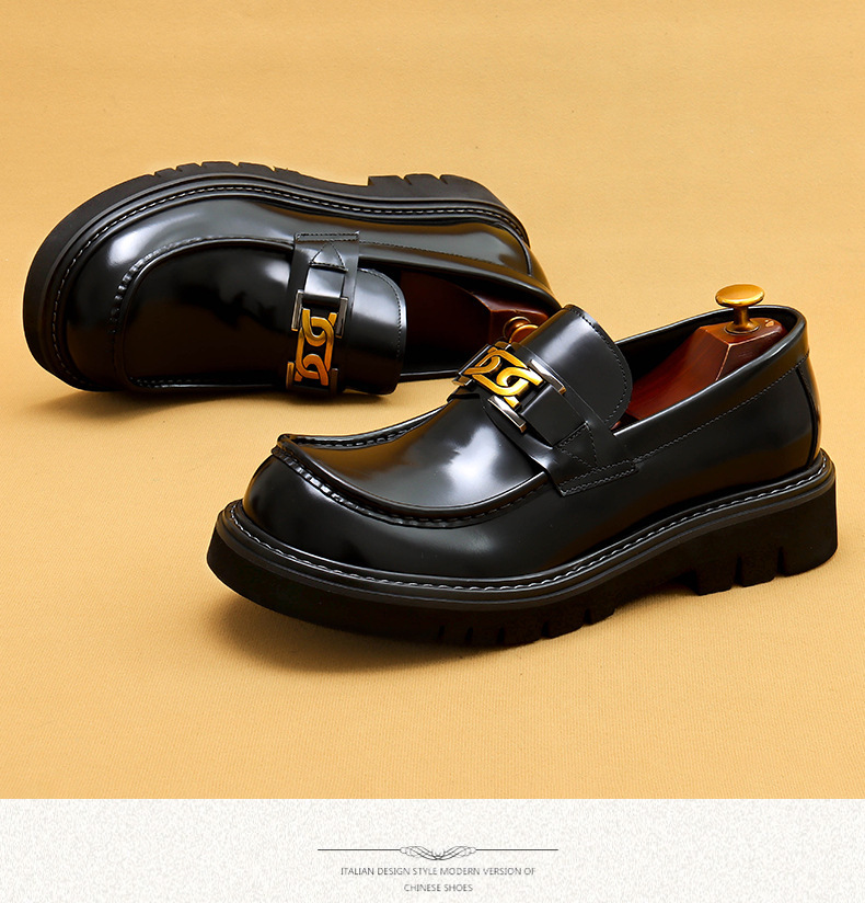 Foreign trade popular big toe leather shoes men's genuine leather glossy business casual fashion wide foot platform slip-on formal wear shoes_vogvips.com