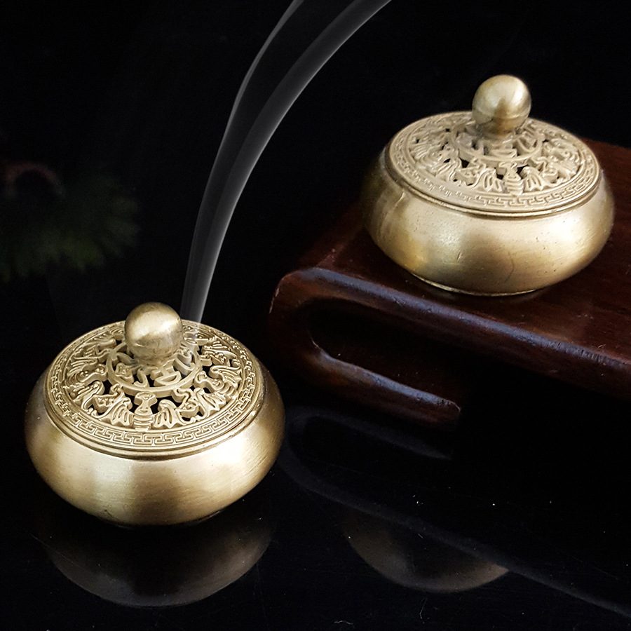 创意迷你镂空仿古铜五福临门小香炉家用室内祥云盘香香炉线香香座