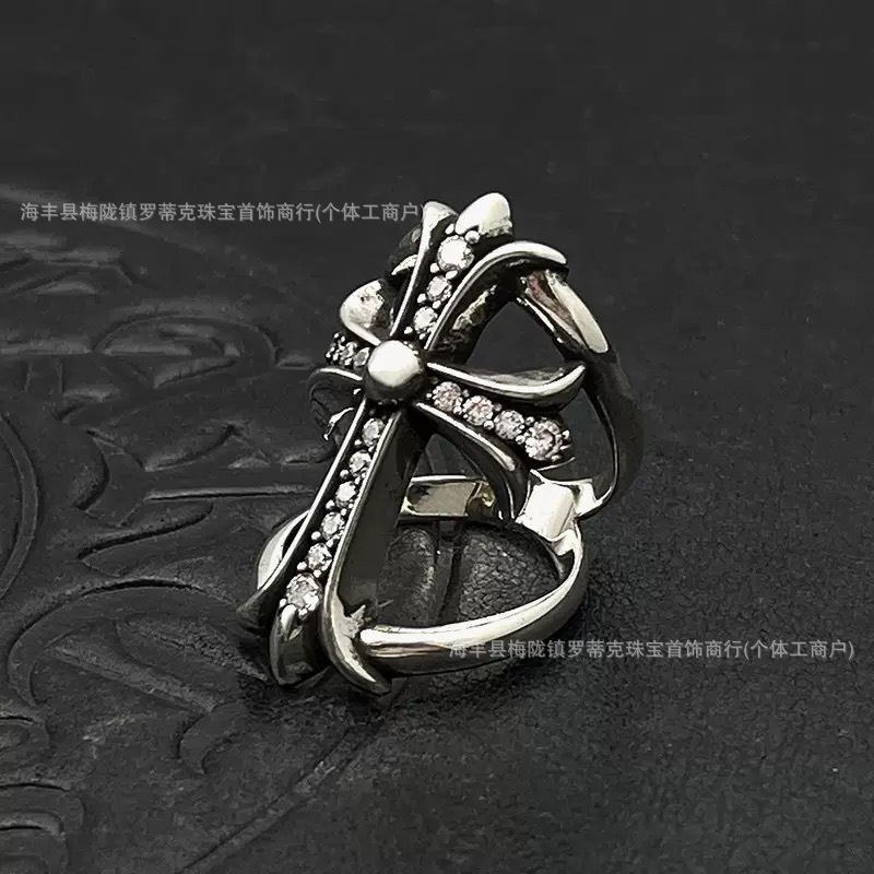 chトレンドブランドクロウリング、クロスリング、s925シルバーレトロ墓石風大型メンズリング、工場卸売