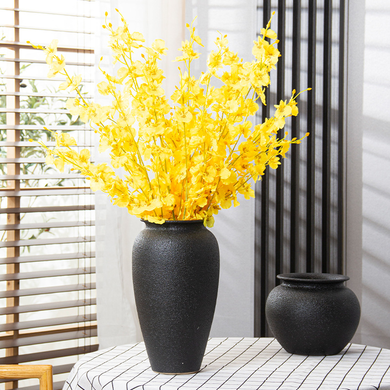 Jingdezhen negro esmaltado enchufado flor seca moderna simple Zen retro nuevo estilo chino en la sala de estar gran jarrón de cerámica