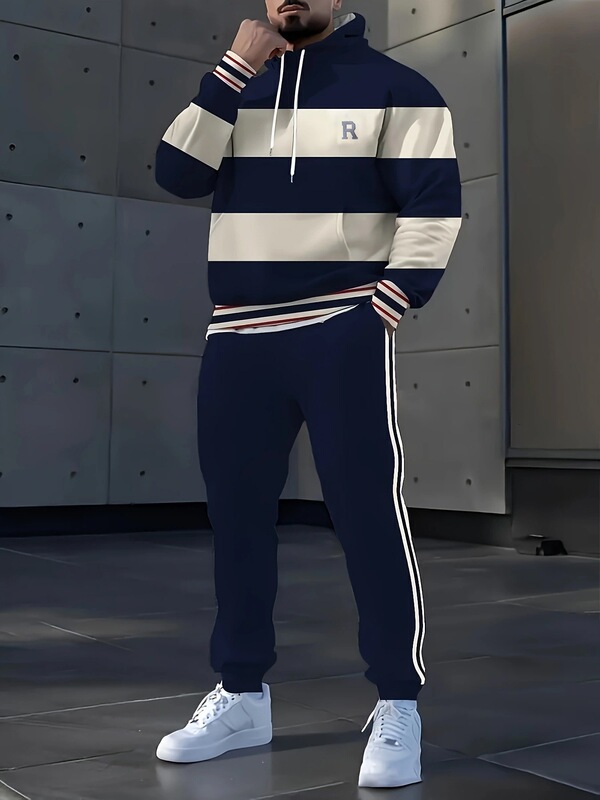 TEMU跨境3D印花男女同款运动服套装休闲连帽卫衣长裤时尚春秋男装|undefined
