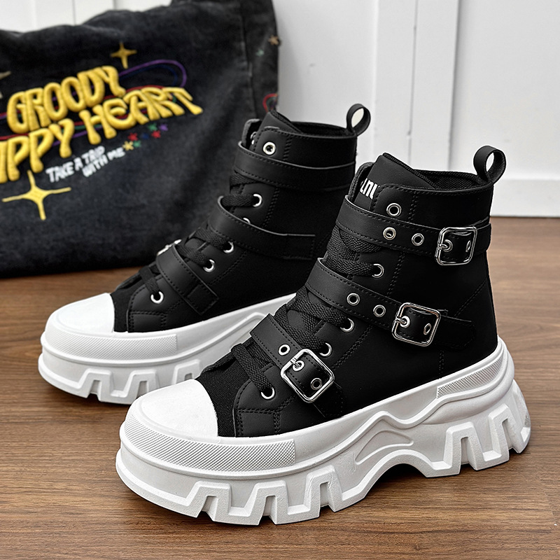 Herrenschuhe Martin Stiefel Herrenstiefel Motorradstiefel dicke Sohle Gürtelschnalle Lederoberfläche Trend neue Stiefel große Schuhe Stiefel_voghion.com