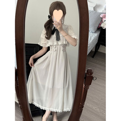 甜美塔蕾丝拼接罩衫斗篷连衣裙夏季新款修身显瘦长裙女