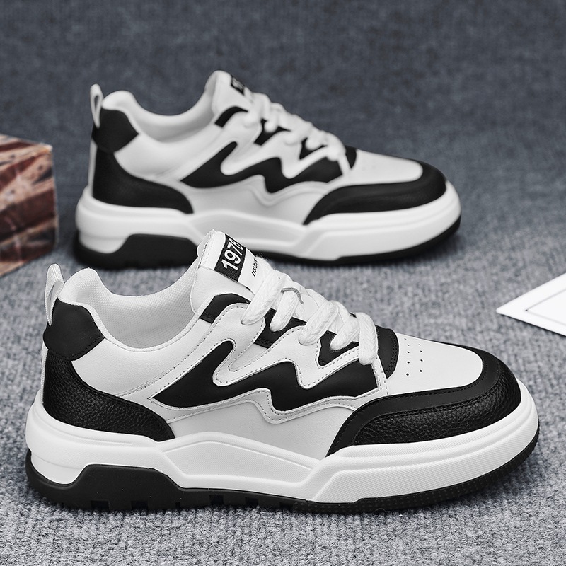 Internet famous men's versatile autumn black panda board shoes, student leather soft sole sports and casual small white_voghion.com
