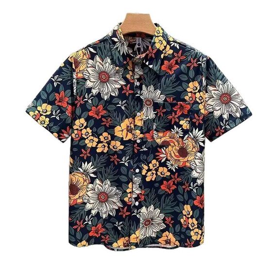 2025 New Men's Summer New Trendy Men's Short-sleeved Shirt American Casual Fashion Beach Shirt Short-sleeved