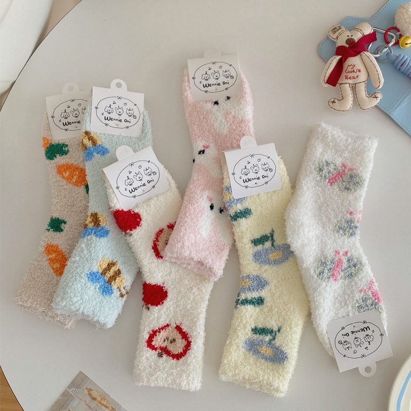 Winter Cute Coral Fleece Socks Women Autumn Winter Stuffed Thickened Socks Home Sleep Warm Furry Floor Socks