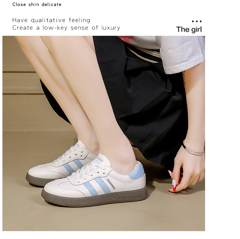 Dexun Women's Casual Trainers Flat Thick Sole Versatile White Shoes_voghion.com