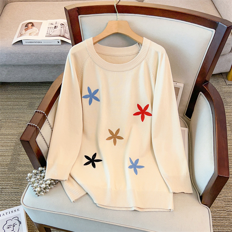 200/ 150kg Plus size women's clothing, bust size 150/160, loose round neck pullover sweater, knitted 350-8092