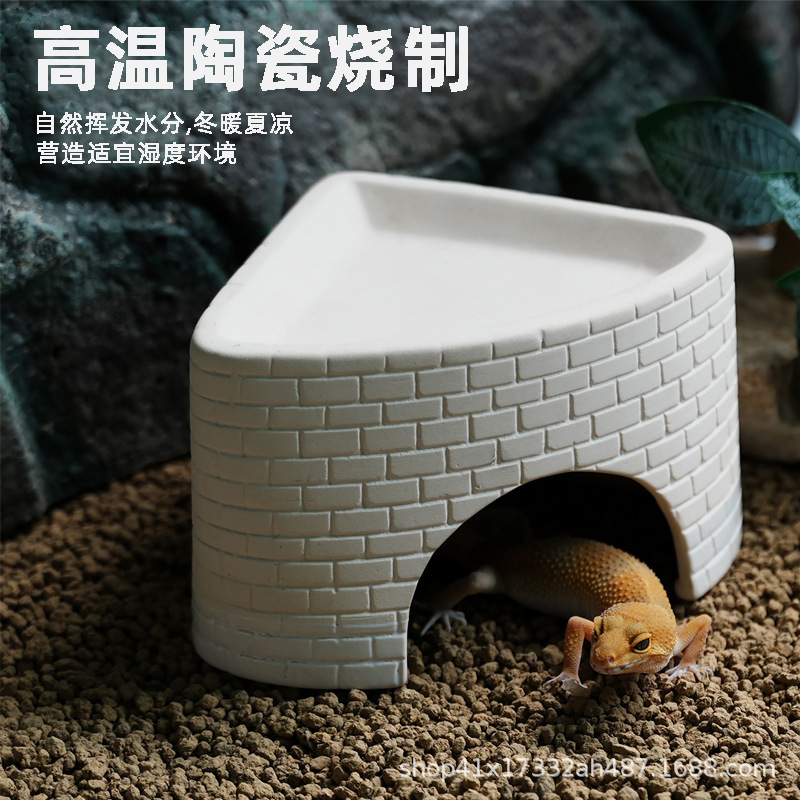 Reptile Hiding Hole for Geckos, Hamsters, Horned Frogs, Corn Snakes; Ceramic Hiding House for Reptiles; Moisturizing Hiding Hole
